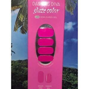 Dashing Diva Glaze Color LED Semi-Cured Gel Nail Strips Hot Pink 32ct New
